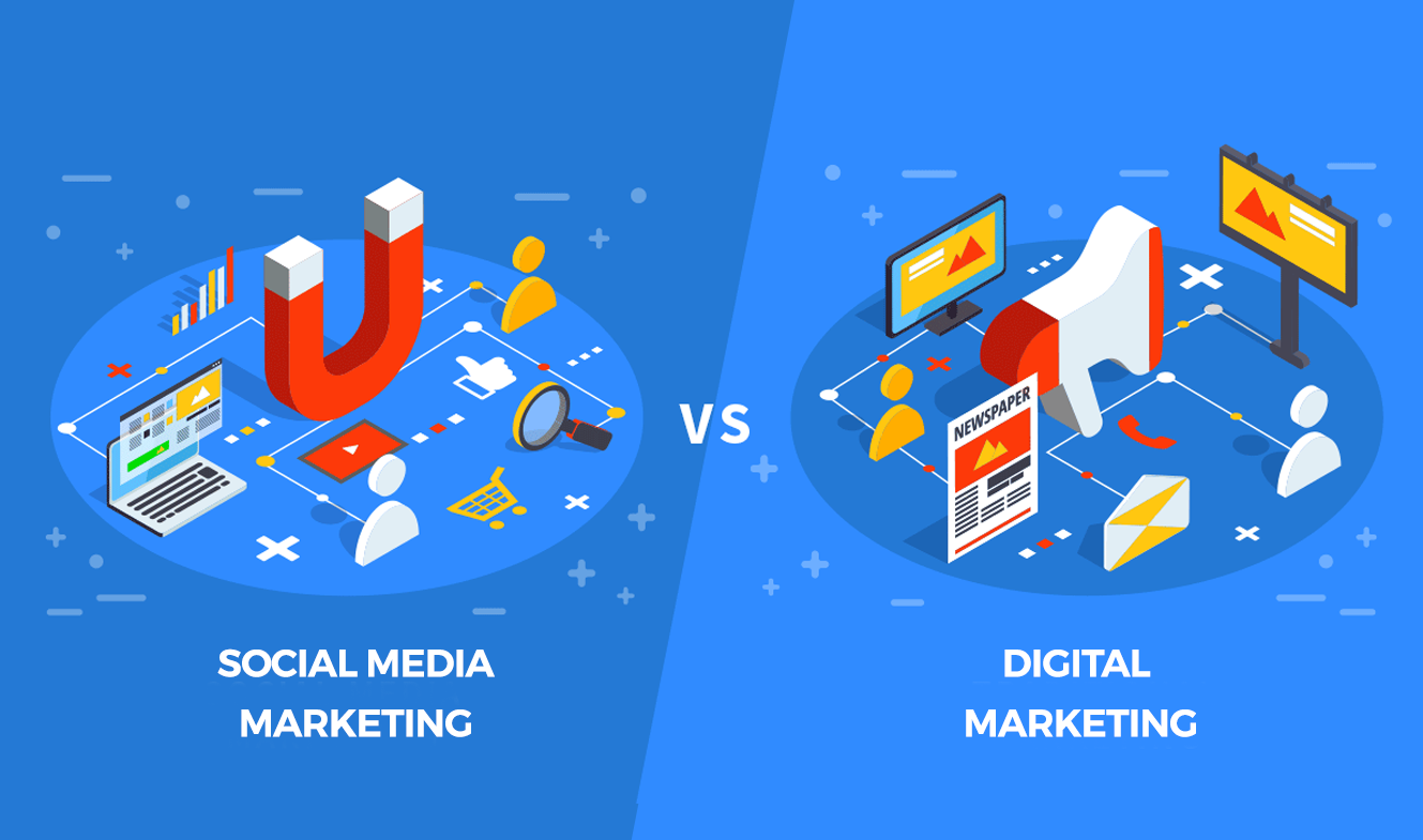 difference between digital marketing and social media marketing